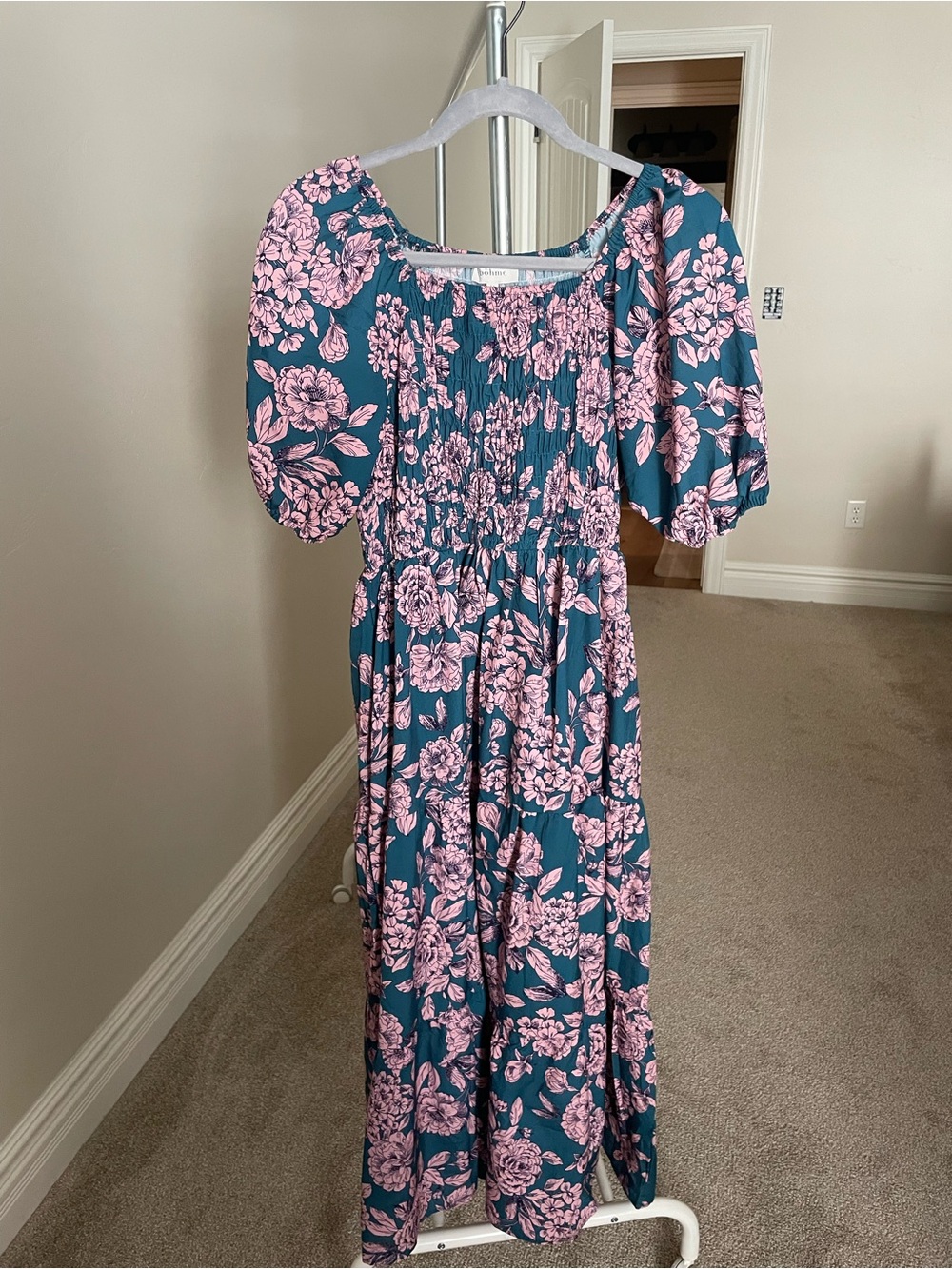 bohme Teal Maxi Dress with Pink Floral Print